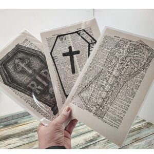 Macabre Coffin Illustrations Vtg Dictionary Page Decor Gothic Wall Art Halloween